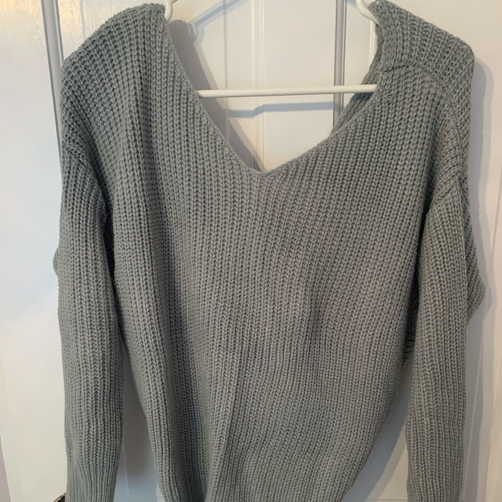 Gray open back sweater